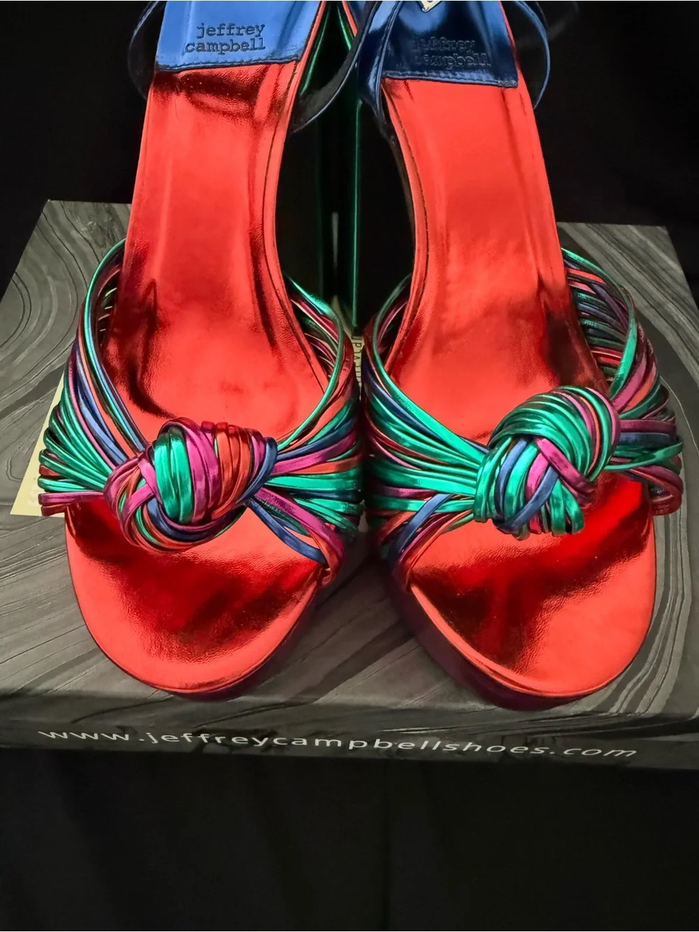 Jeffrey Campbell Platform Block Heel Sandals Metallic Multicolor size 10